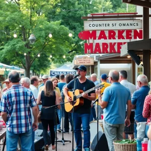 Crowd enjoying activities at a local market in Chattanooga during Labor Day weekend