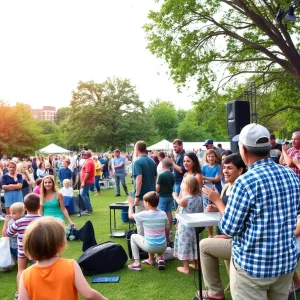 Families enjoying a live music concert in Chattanooga during the Levitt BLOC Music Series.