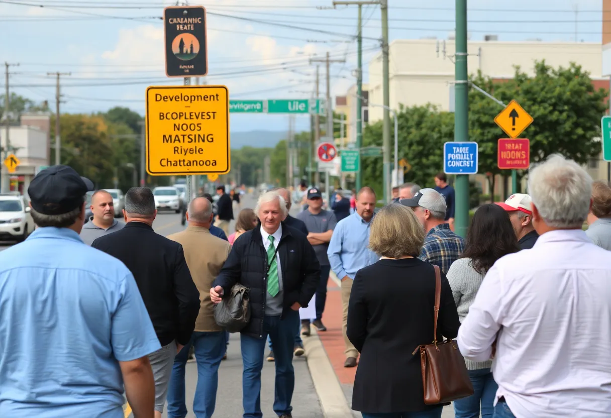 Residents discussing rezoning issues at a planning commission meeting in Chattanooga