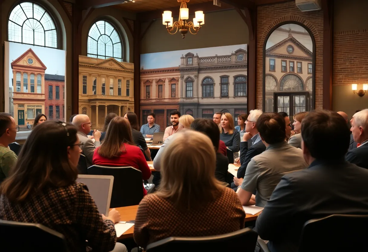 Community members discussing historic building preservation in Chattanooga.