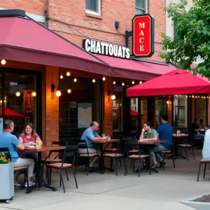 Outdoor dining scene at a restaurant in Chattanooga