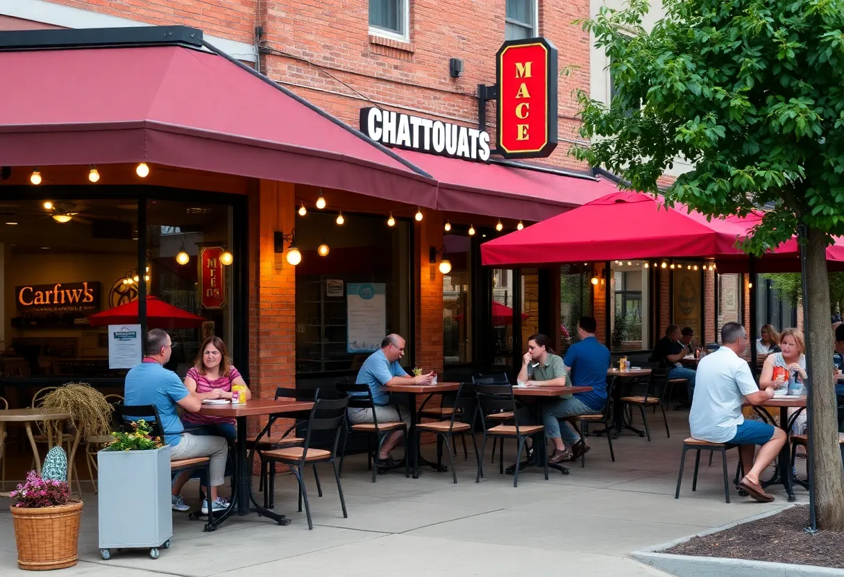 Outdoor dining scene at a restaurant in Chattanooga