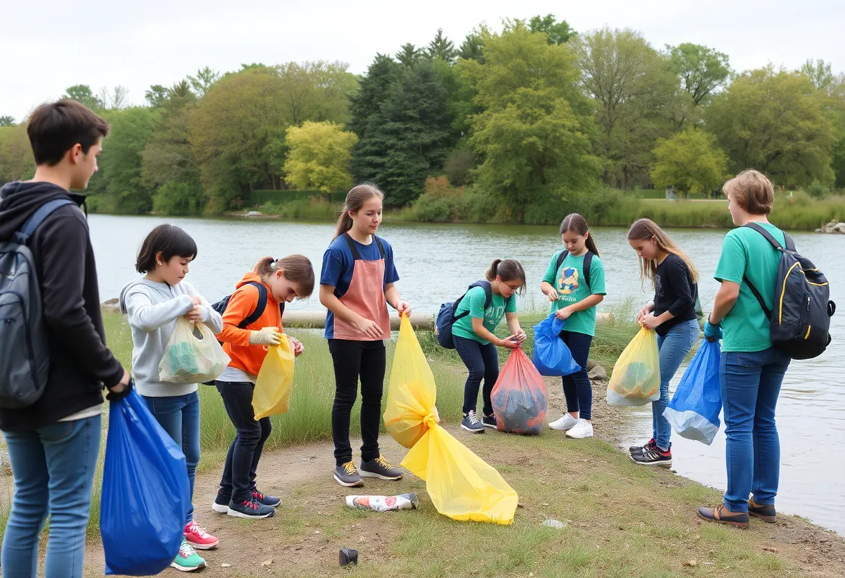 Students cleaning litter from the Tennessee Riverpark