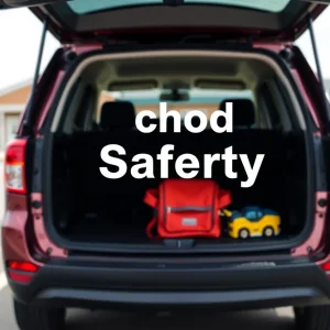 Parking lot at a school with an open vehicle door