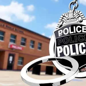 Illustration depicting a police badge and handcuffs in an educational context