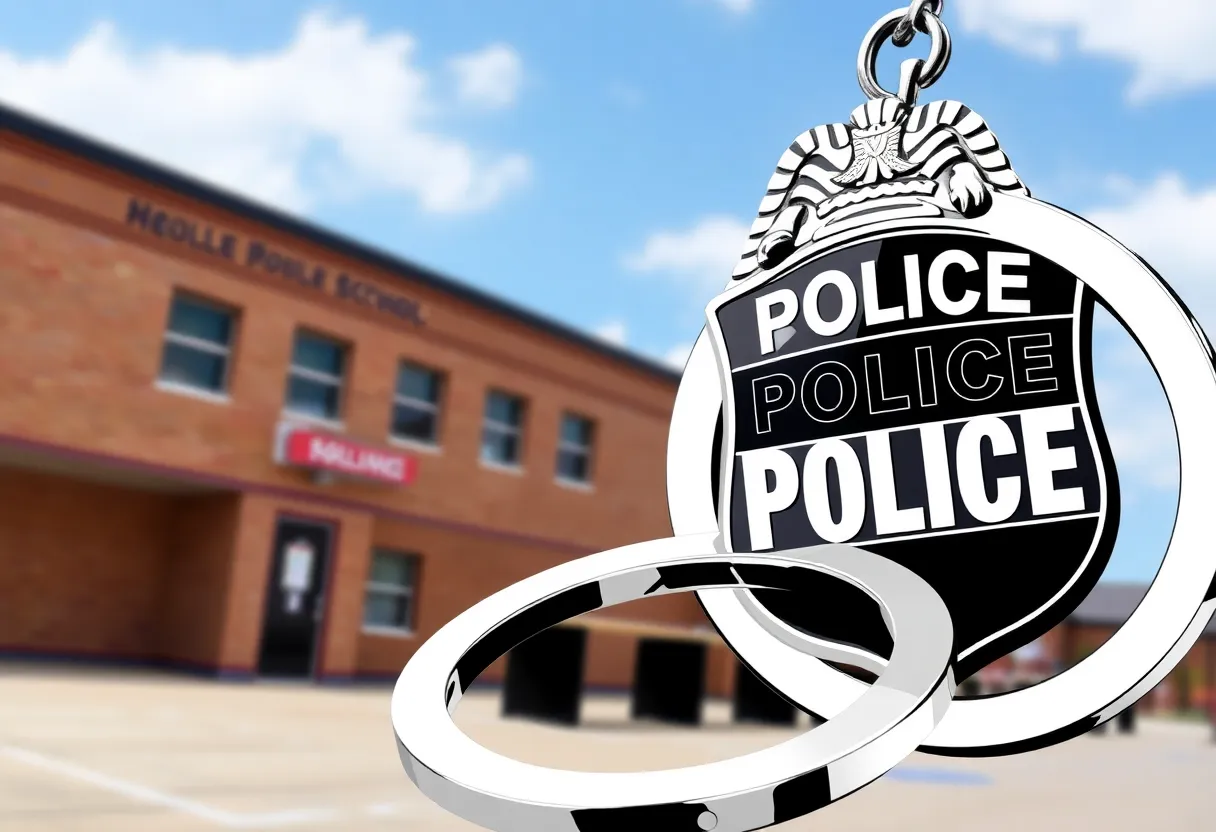 Illustration depicting a police badge and handcuffs in an educational context