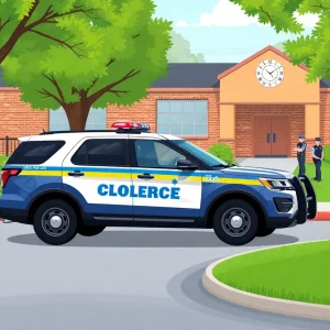 Police vehicle and school security personnel