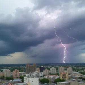 Storms affecting Chattanooga with dark clouds and flooding