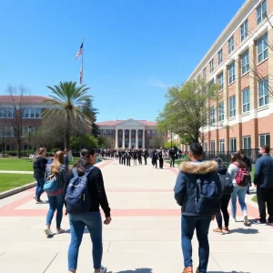 Students gathered outside UTC during an emergency situation