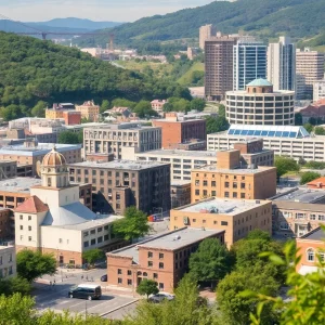 Cityscape of Chattanooga showing construction and community interaction.