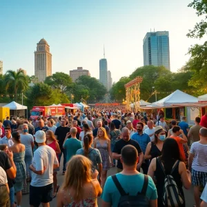 Festival scene in Chattanooga with food trucks and music