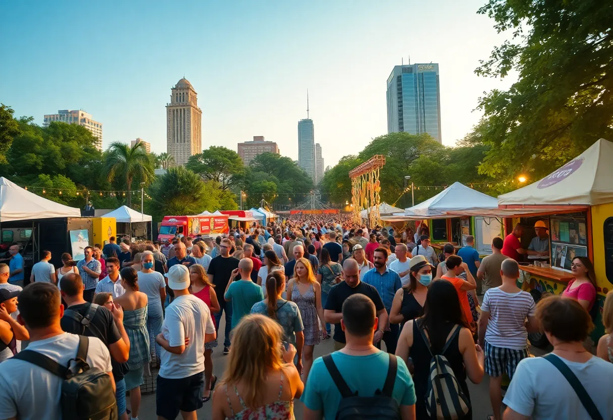 Festival scene in Chattanooga with food trucks and music