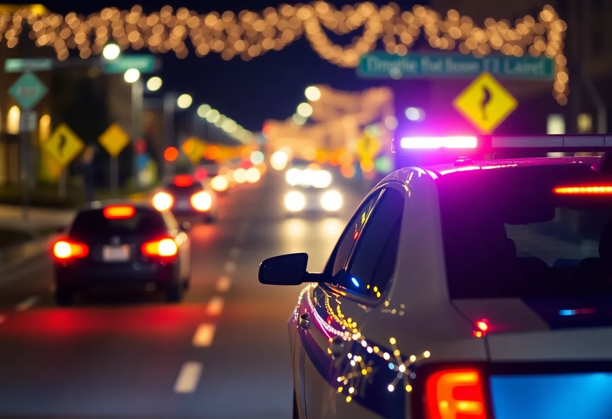 Police car at night in Chattanooga with flashing lights