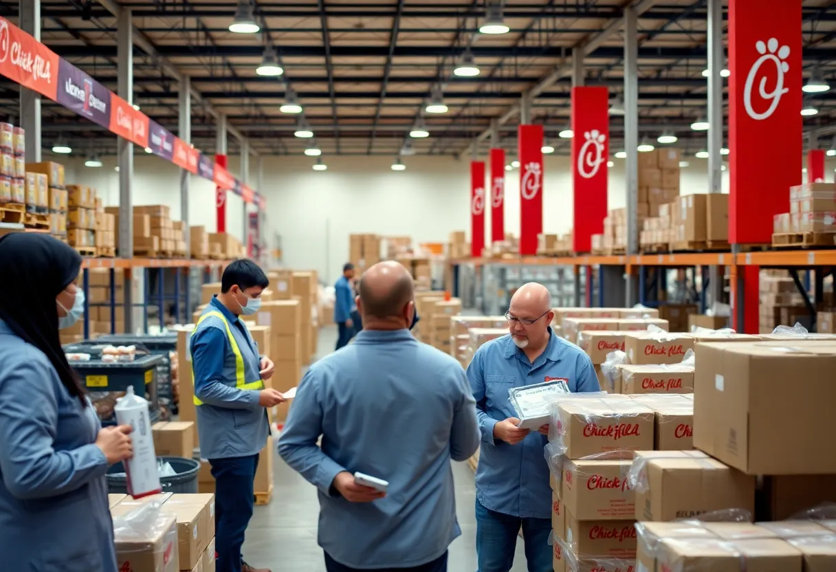 Chick-fil-A Supply team members working in a distribution center