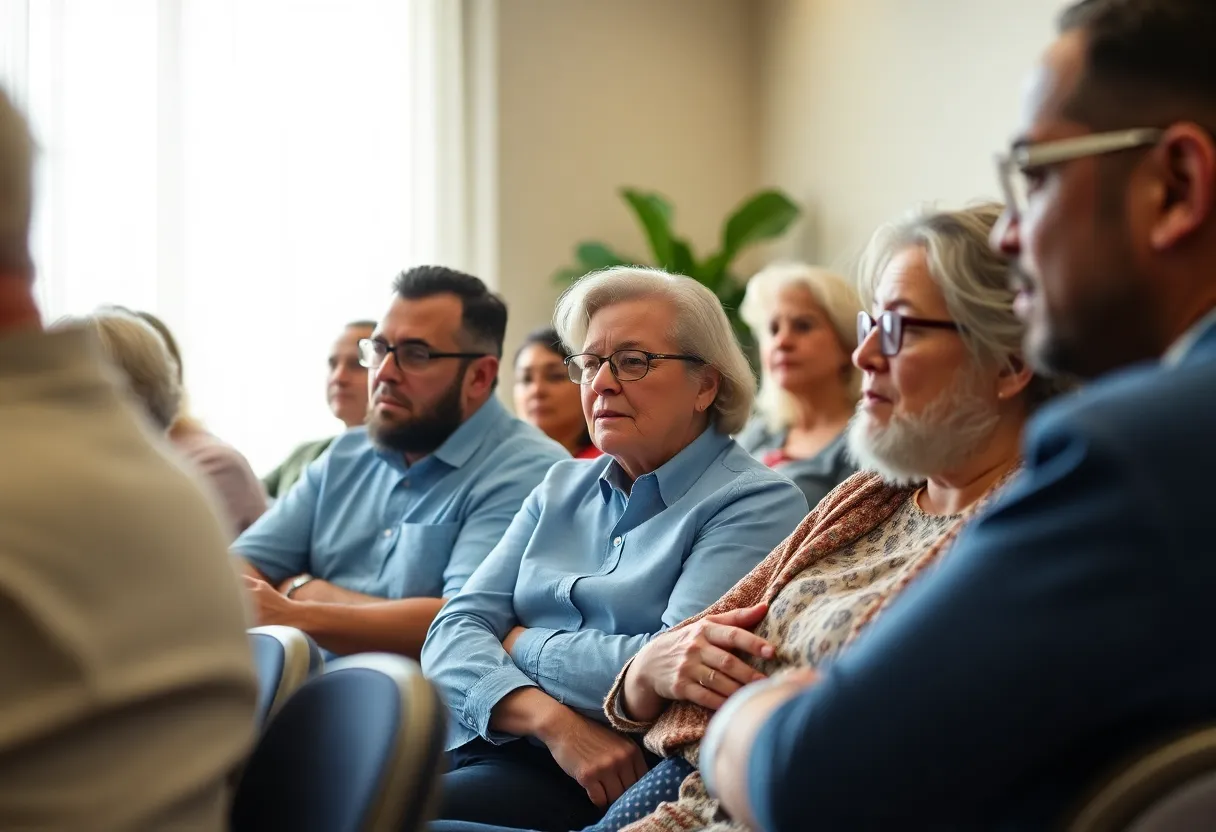 Residents discussing campaign financing issues at a community meeting