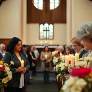 Community members lighting candles in remembrance of Wetherly Kennedy.