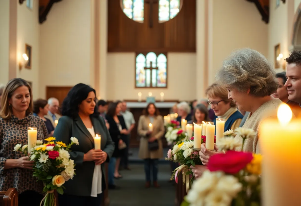 Community members lighting candles in remembrance of Wetherly Kennedy.