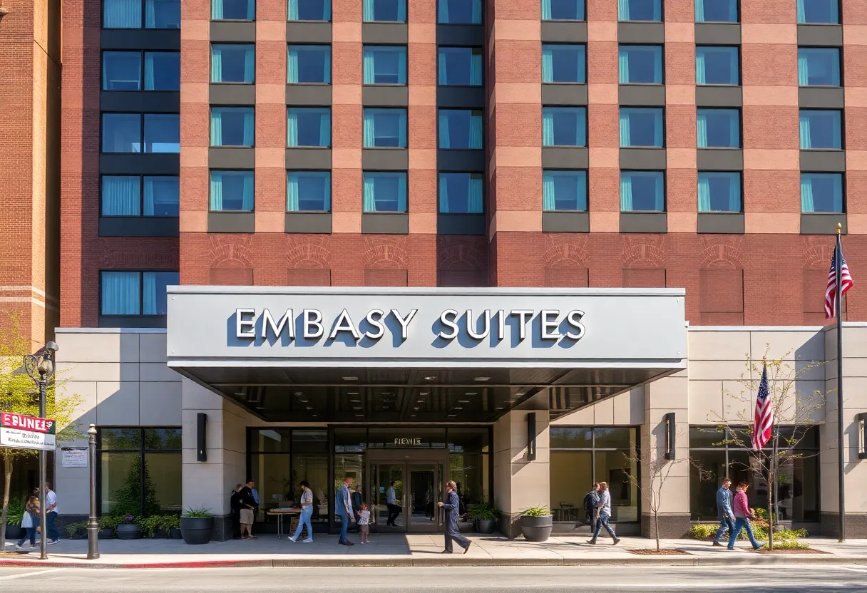 Exterior view of the new Embassy Suites hotel in downtown Chattanooga