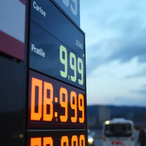 Gas station sign displaying prices in Chattanooga