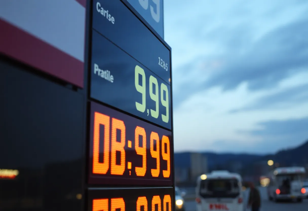 Gas station sign displaying prices in Chattanooga