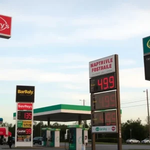 Gas stations in Chattanooga displaying varying gasoline prices