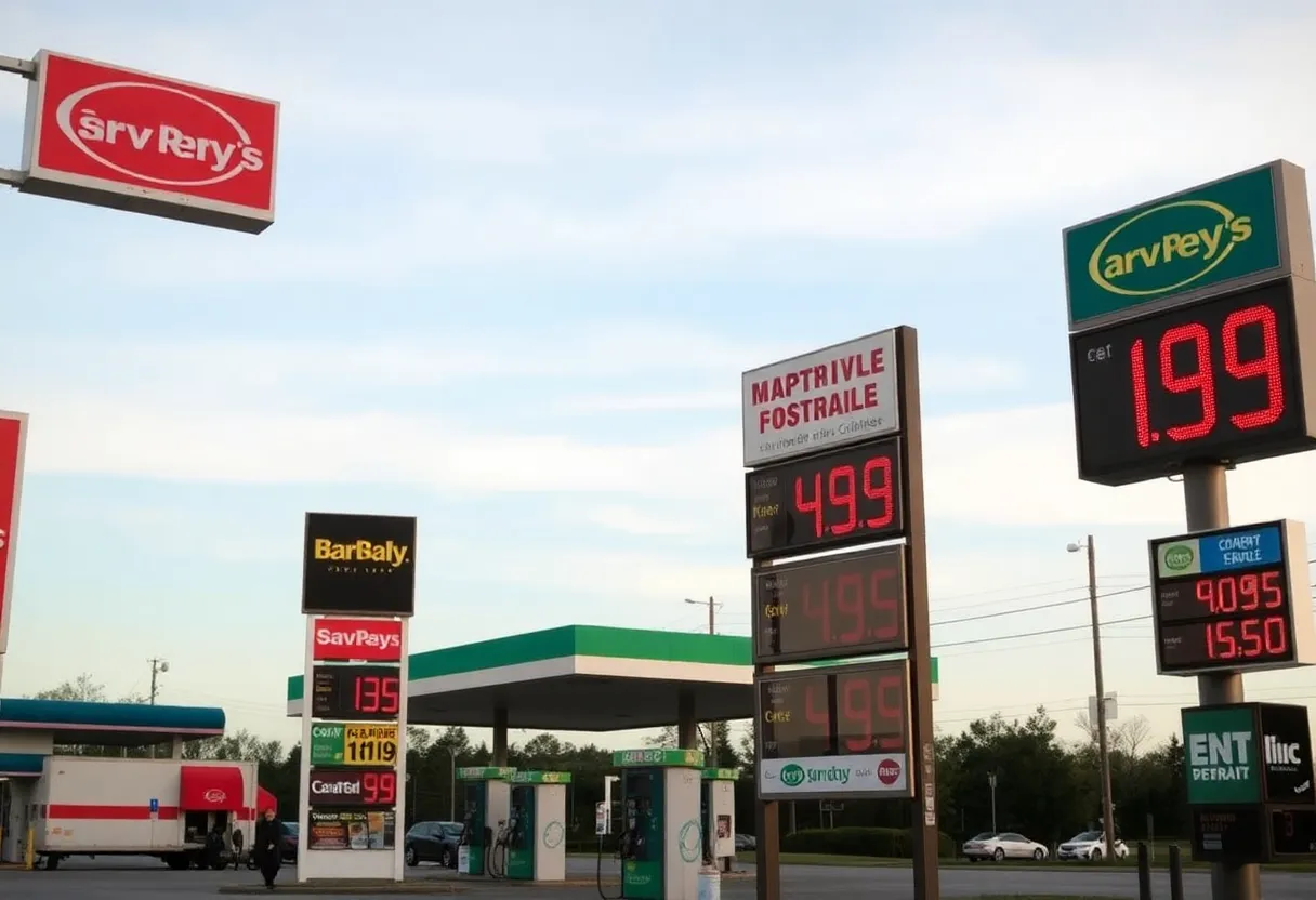 Gas stations in Chattanooga displaying varying gasoline prices