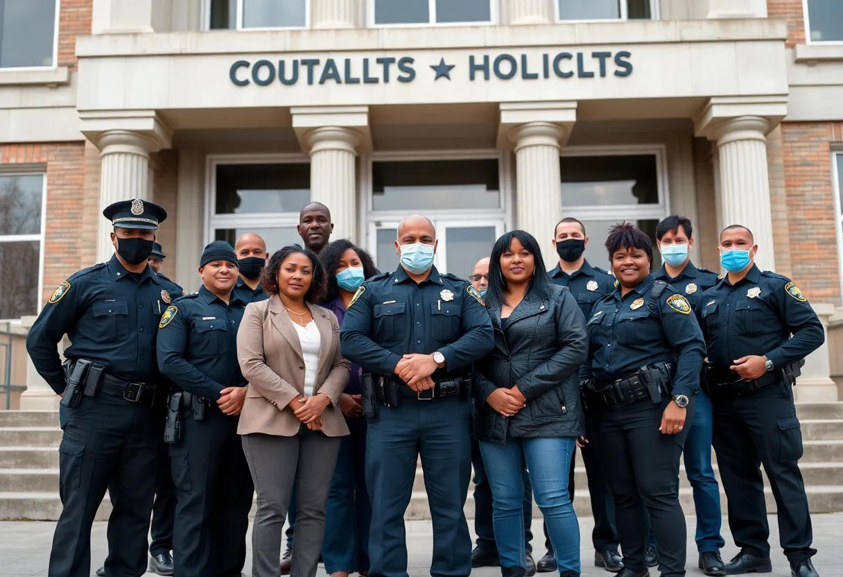 Hamilton County Sheriff's deputies in front of a courthouse