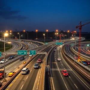 Nighttime construction at the I-75/I-24 Split in Chattanooga