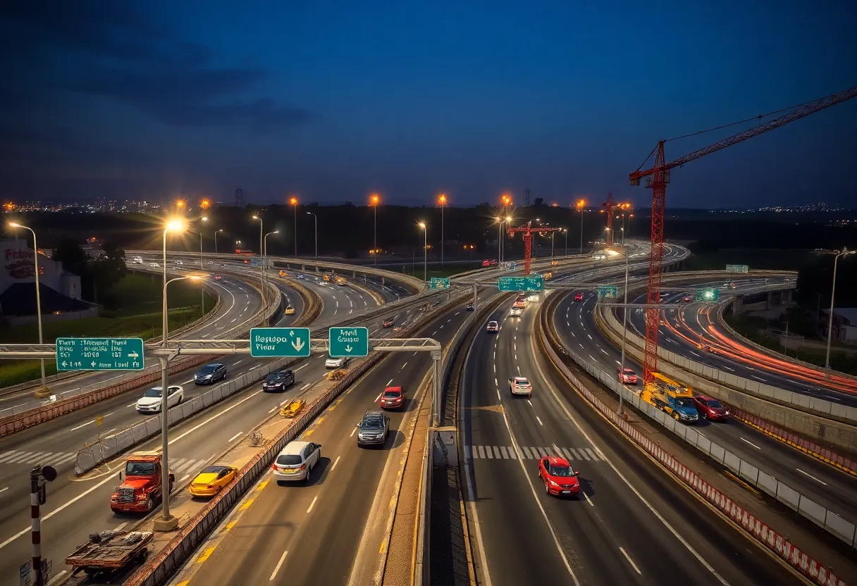 Nighttime construction at the I-75/I-24 Split in Chattanooga