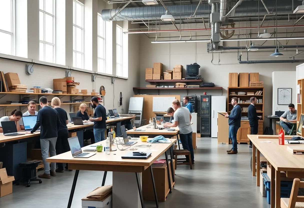 Interior view of INC Connect makerspace with entrepreneurs working