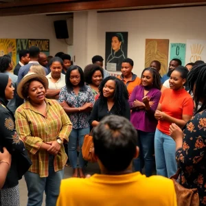 Participants at the INDABA conference engaging in artistic discussions