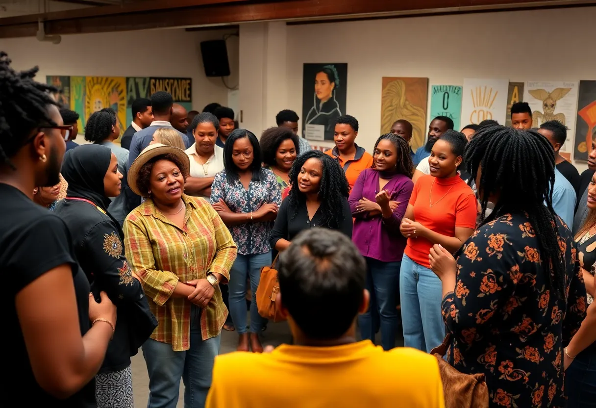 Participants at the INDABA conference engaging in artistic discussions