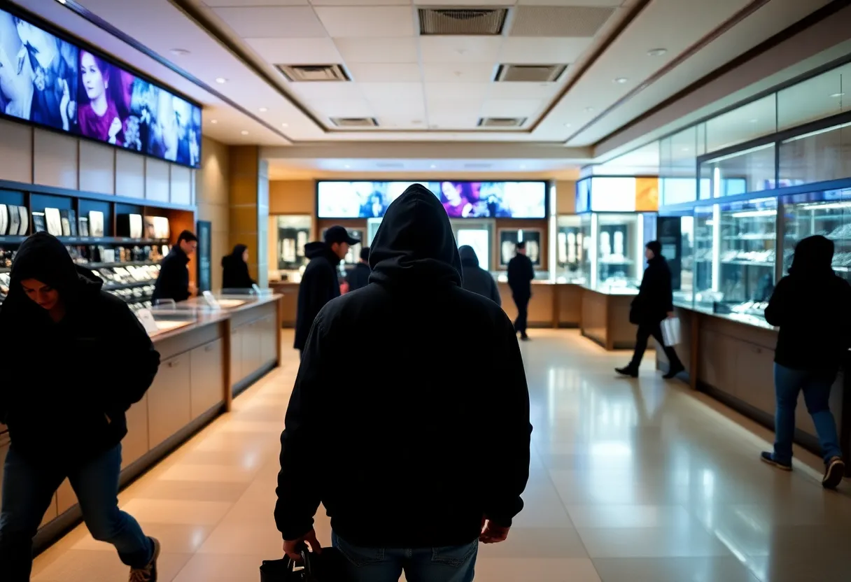 Security features in a jewelry store that highlight recent robbery concerns