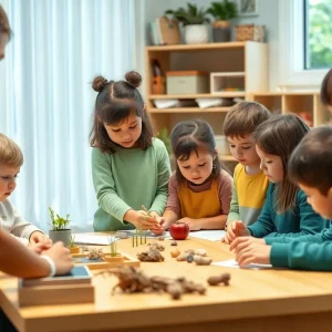 Montessori classroom with mixed-age students learning together