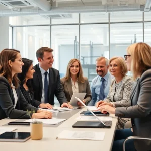 Financial advisors collaborating in a modern office setting