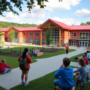 Outdoor view of a private K-12 school in Chattanooga with students and educational facilities.