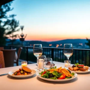 Outdoor romantic dining setup in Chattanooga with scenic views