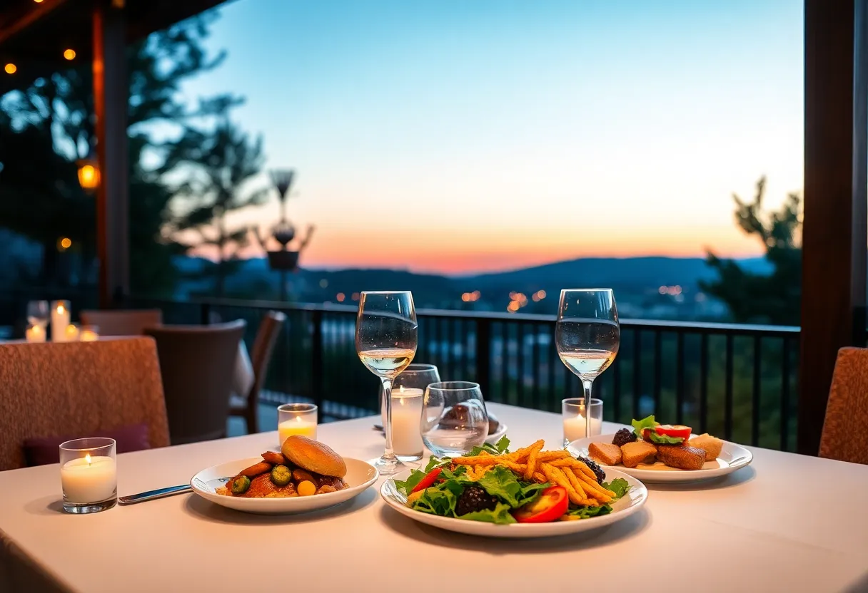 Outdoor romantic dining setup in Chattanooga with scenic views