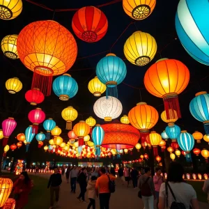 Colorful Chinese lanterns illuminated at the SeaLight Festival in Chattanooga