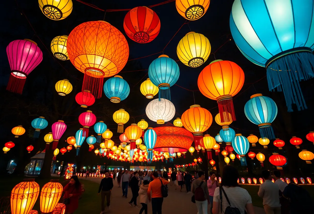 Colorful Chinese lanterns illuminated at the SeaLight Festival in Chattanooga
