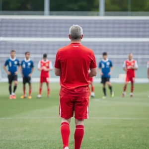A soccer team practicing on the field