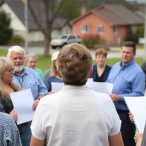 Community members at a meeting discussing zoning issues in Soddy-Daisy, Tennessee.