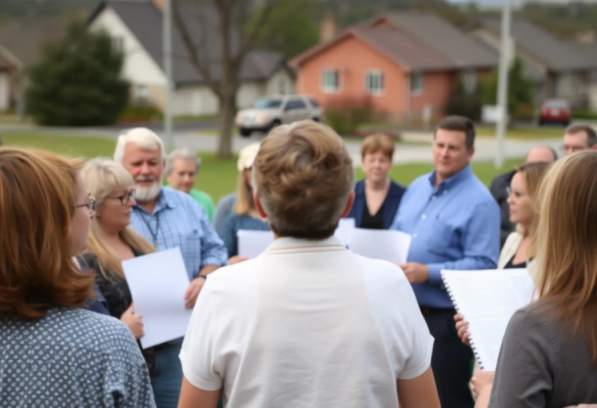 Community members at a meeting discussing zoning issues in Soddy-Daisy, Tennessee.