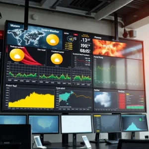 Weather monitoring system displaying severe weather data