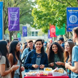 Students engaging at a community food event hosted by campus ministries at UTC