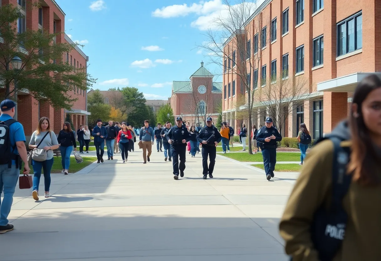 Students evacuating from UTC campus during a lockdown