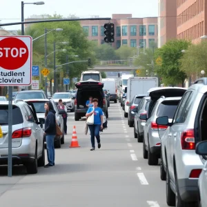 Volunteers assisting during UTC student move-in event in downtown