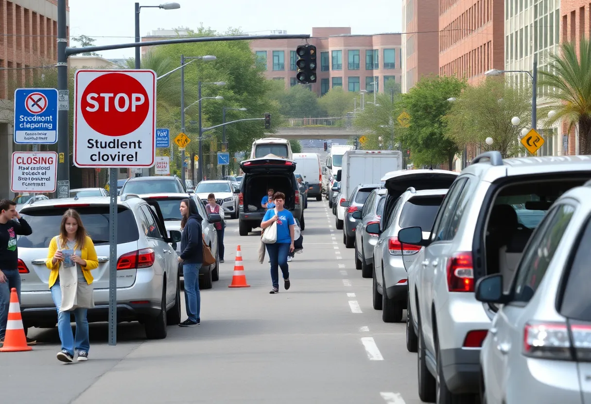 Volunteers assisting during UTC student move-in event in downtown