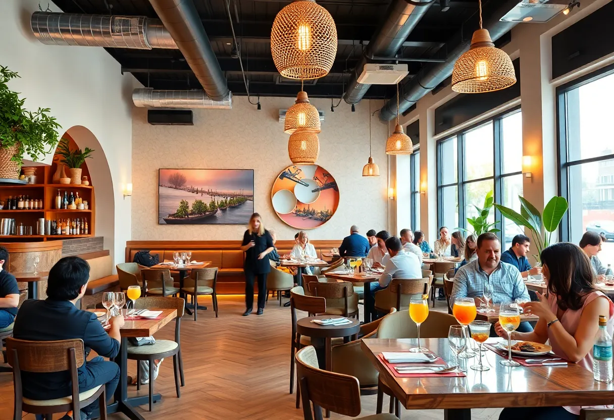 Interior of Calliope restaurant in Chattanooga, featuring diners enjoying meals.