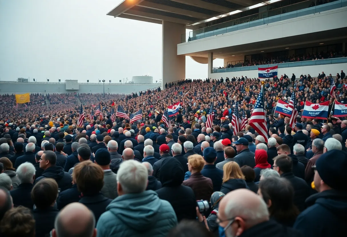 Crowd at memorial service for Charlie Kirk in stadium